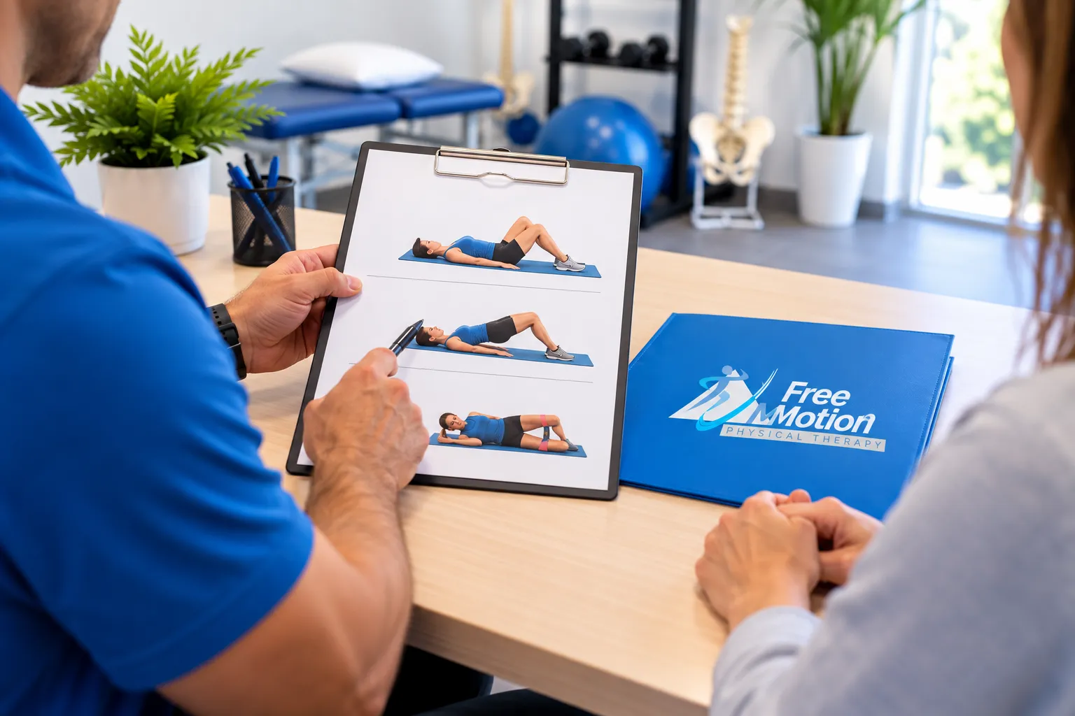 Physical therapist reviewing a treatment plan with a patient at a Clearwater clinic